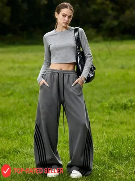 Y2K Baggy Sweatpants High Waisted Wide Leg Barrel Pants Joggers Drawstring - Picture 4 of 7